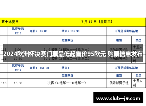 2024欧洲杯决赛门票最低起售价95欧元 购票信息发布